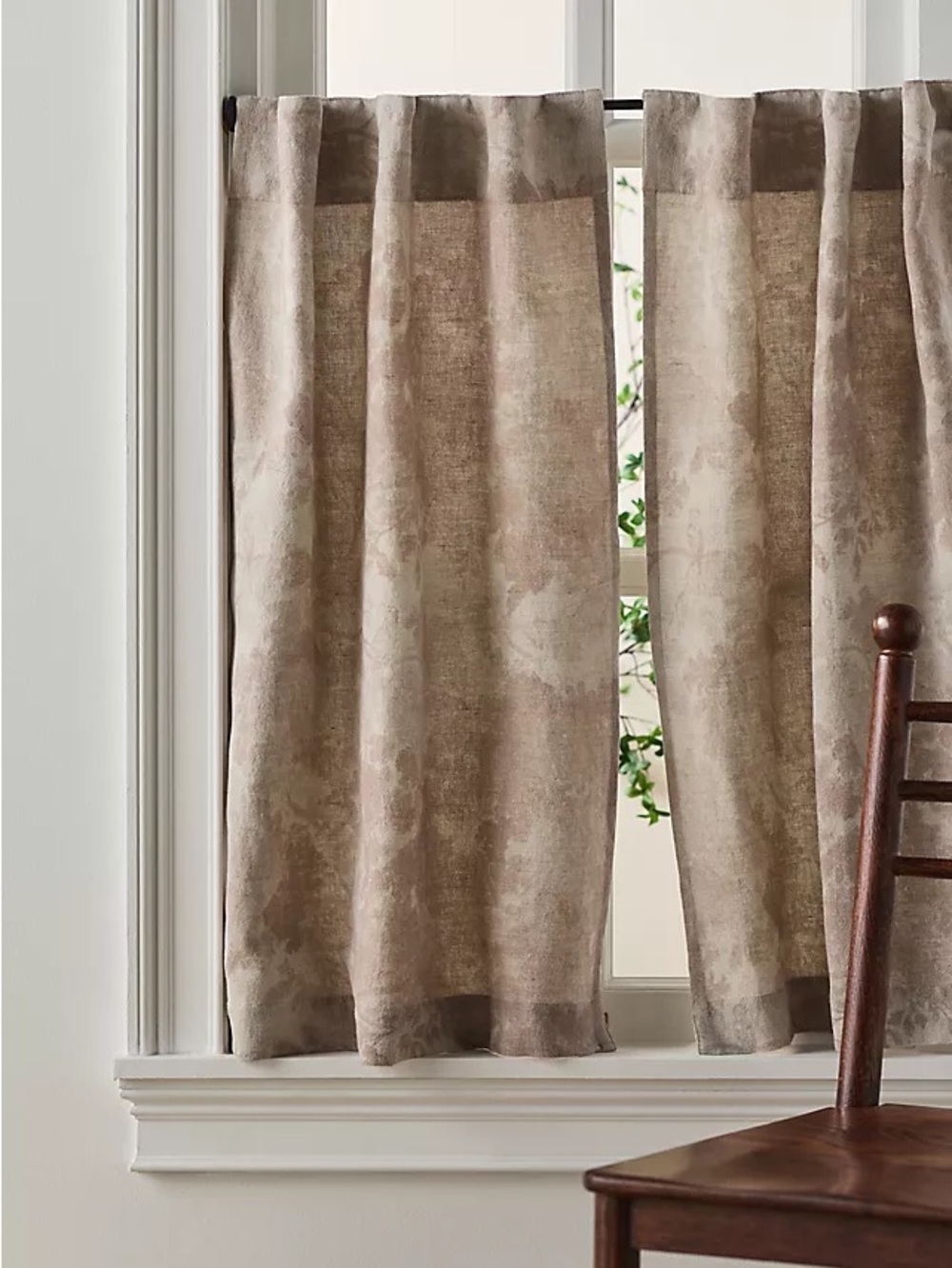 Anthropologie Judarn Cotton Linen Sepia Café Curtains Set of 2 NEW 25”x36”